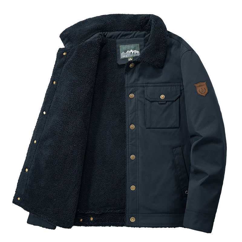 Men 2025 Winter New Fleece Thick Warm Jacket Men Fashion Casual Windproof Coat Men Autumn Outwear Outdoor Fur Collar Jacket Men