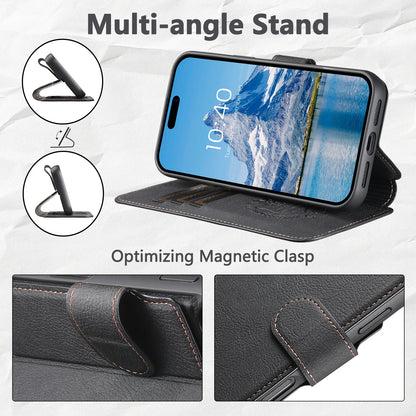 Faux Leather Wireless Charging Card Holder Stand Wallet Magnetic Flip Cover Phone Case For iPhone 17 Pro Max 16 Plus 15 14 13