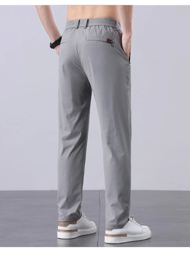 Summer New Men's Ice Silk Pants Korean Y2K All Match Elastic Sweatpants Office Business Casual Fashion Straight Suit Trousers