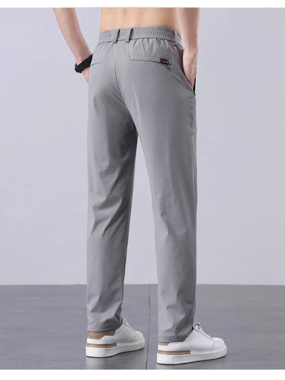 Summer New Men's Ice Silk Pants Korean Y2K All Match Elastic Sweatpants Office Business Casual Fashion Straight Suit Trousers