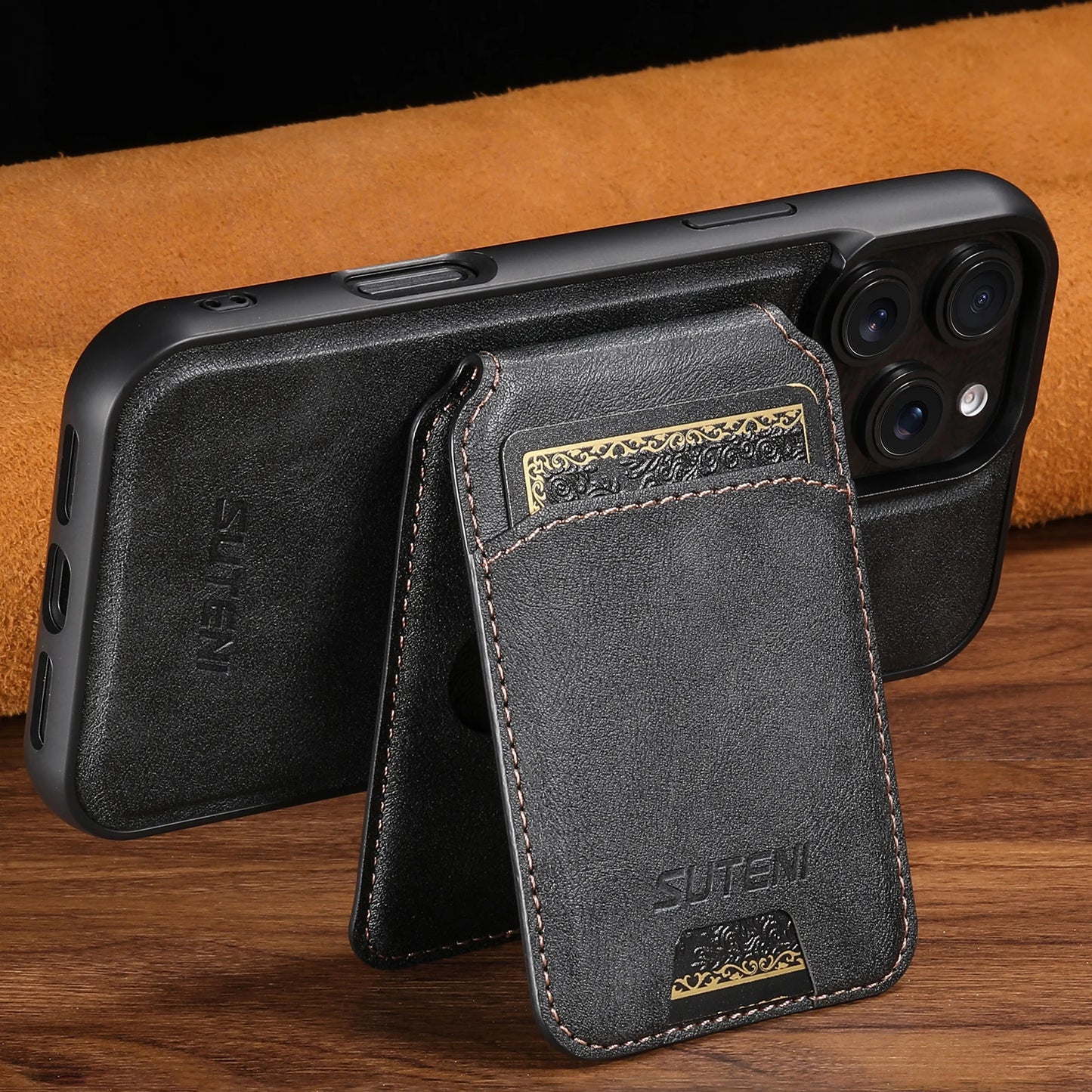 Wireless Charging Magnet PU Leather Phone Case Card Holder Stand For iPhone 17 Pro Max 16 Plus 15 Pro 13 12