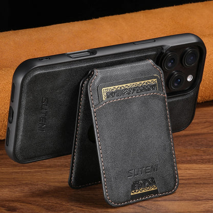 Wireless Charging Magnet PU Leather Phone Case Card Holder Stand For iPhone 17 Pro Max 16 Plus 15 Pro 13 12