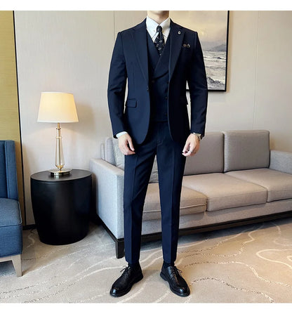 Luxury Stripe Men Suit Korean Version Fashion Elegant Slim Fit Tuxedo Formal Groom Wedding Social Suits