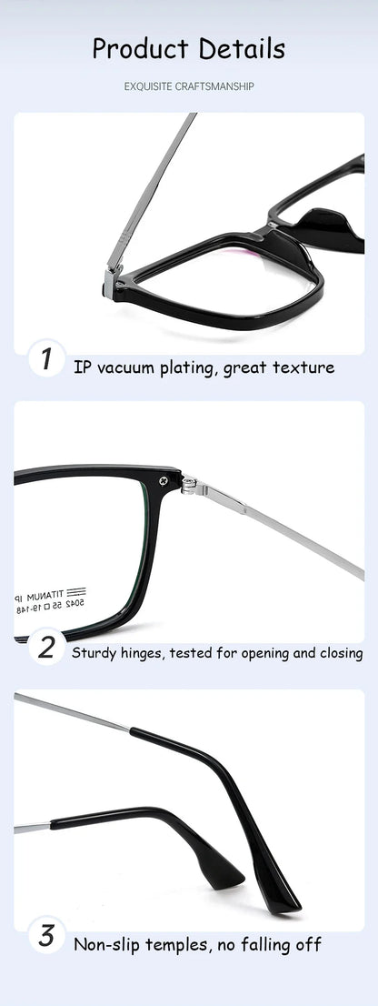 Men's Classic Titanium Square Frames Anti-Blue Light Reading Glasses Men Myopia Hyperopia Customizable Prescription 5042X