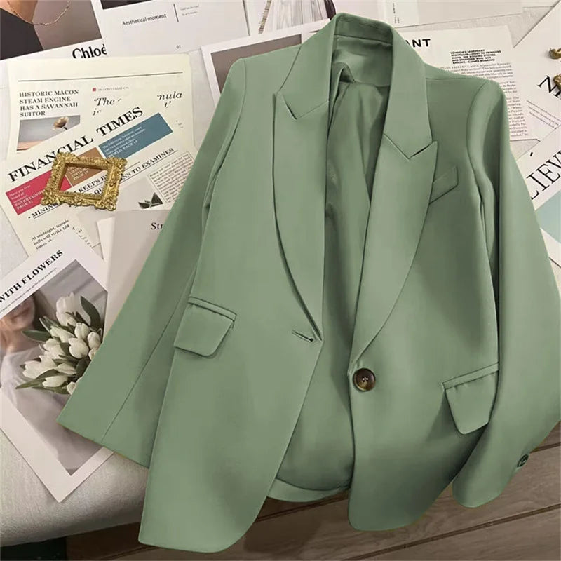 Elegant Office Lady Blazers Women Outerwears 2025Fashion Long Sleeve Single Button Blazer New Autumn Casual Female Coats Jackets