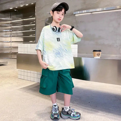Summer Short-sleeved Suit Kid Costume Fashion Children 8 To 14 Years Children's Clothing From 12 Boy Outfit Wear Men's Sets Boys