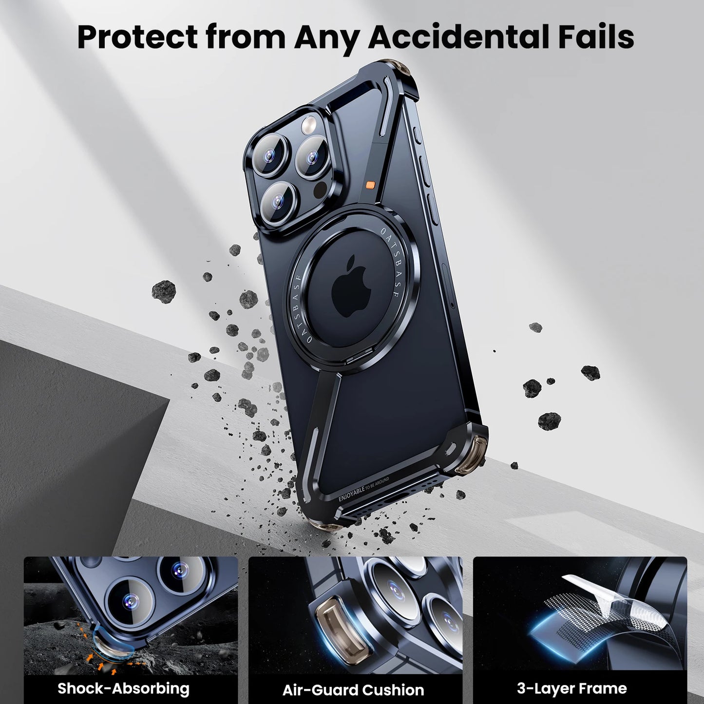 Z Shape Metal Phone Case for iPhone15 /16 Pro Max Phone Protective Cover Shockproof Bumper w/360° Rotation Holder
