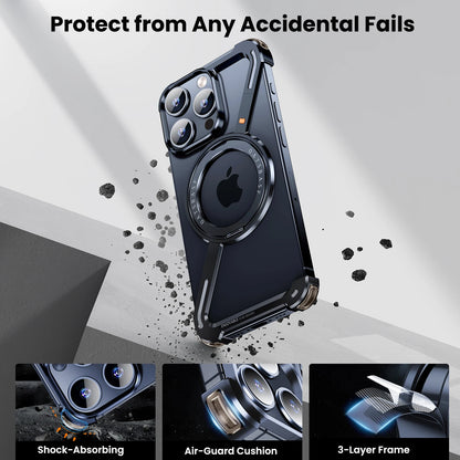 Z Shape Metal Phone Case for iPhone15 /16 Pro Max Phone Protective Cover Shockproof Bumper w/360° Rotation Holder