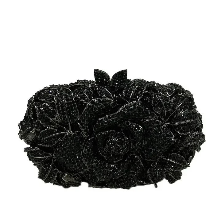 Women Gold Flower Clutch Evening Bags Bridal Wedding Handbags Formal Party Rhinestones Floral Purses