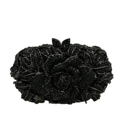 Women Gold Flower Clutch Evening Bags Bridal Wedding Handbags Formal Party Rhinestones Floral Purses