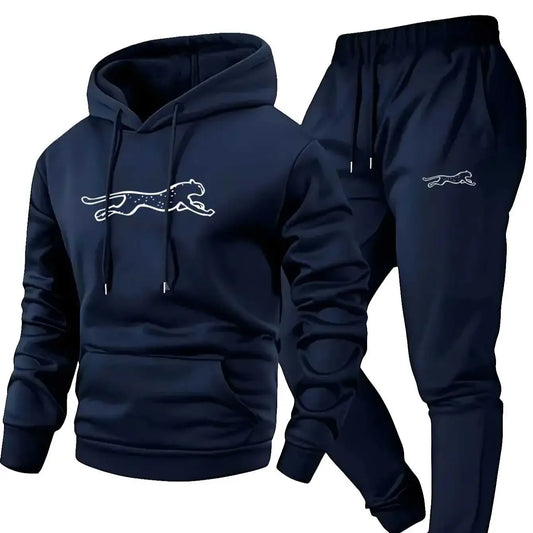 Men's hooded sweatshirt and sweatpants set casual long-sleeved Leopard print hooded style pocket comfortable Streetwear style
