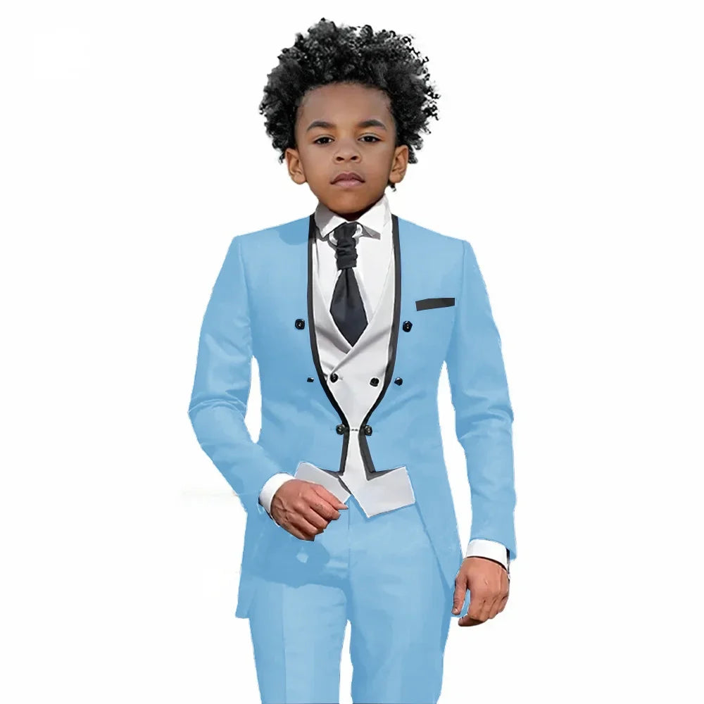 2025 Autumn Handsome Wedding Suits 3 Pieces For Kids, Boys Slim Fit Tuxedo Performance Costumes,Formal Blazer Banquet Outfit