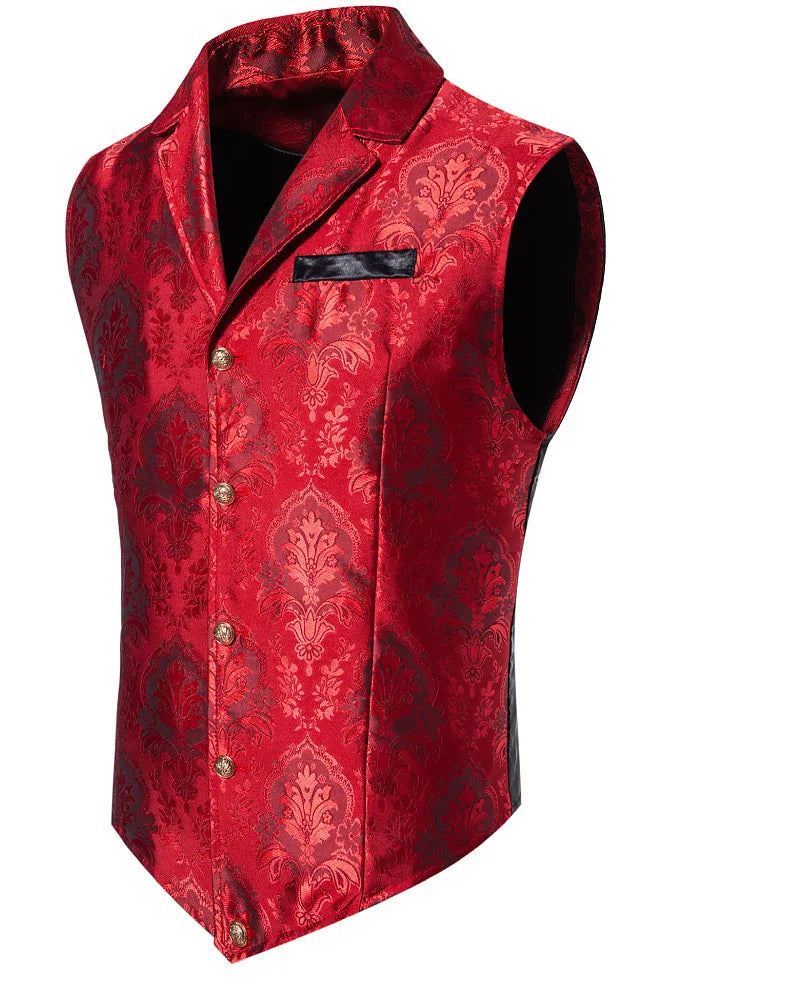 Men's Suit Vest, Jacquard Smart Casual Flip-Front Lapel Vest, Cross-Border Single-breasted Slim Fit Holiday Dress Waistcoat