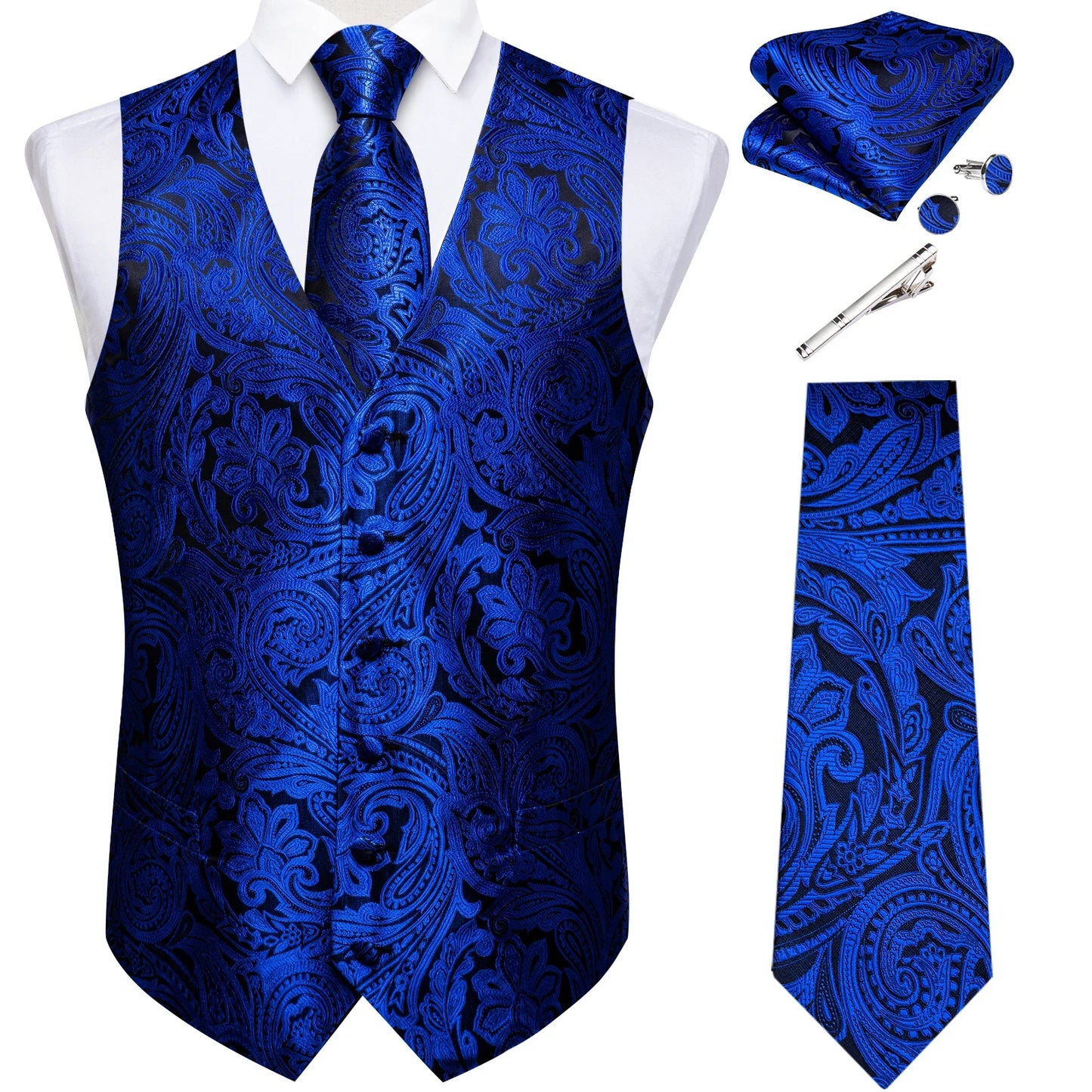 Suit Vest for Men Black Solid Paisley Wedding Prom Groom Jacquard Waistcoat with Necktie for Tuxedo Men Clothing