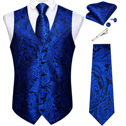 Suit Vest for Men Black Solid Paisley Wedding Prom Groom Jacquard Waistcoat with Necktie for Tuxedo Men Clothing