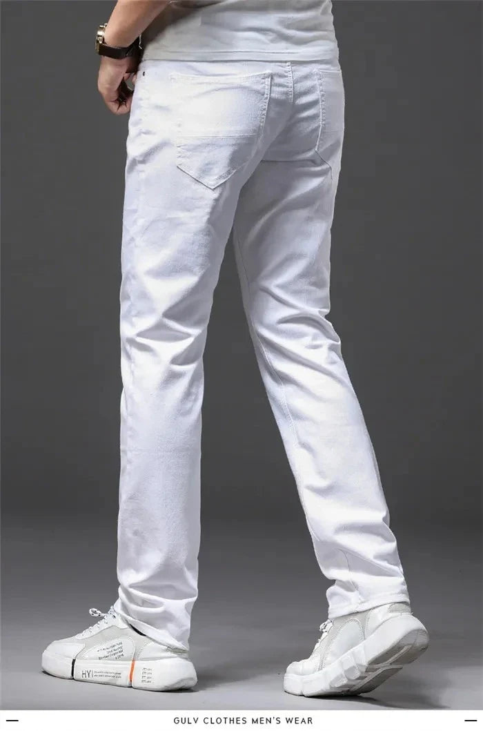 Men Slim White Jeans New Elasticity Fashion Casual Classic Soft Business Brand Trousers Male Clothing Stretch Pants Men's Jeans