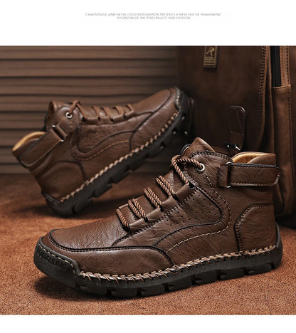 Men's Hand-stitched Boots Plus-size Casual Shoes Comfortable Soft Ankle Boots Outdoor Non-slip Wear Boots