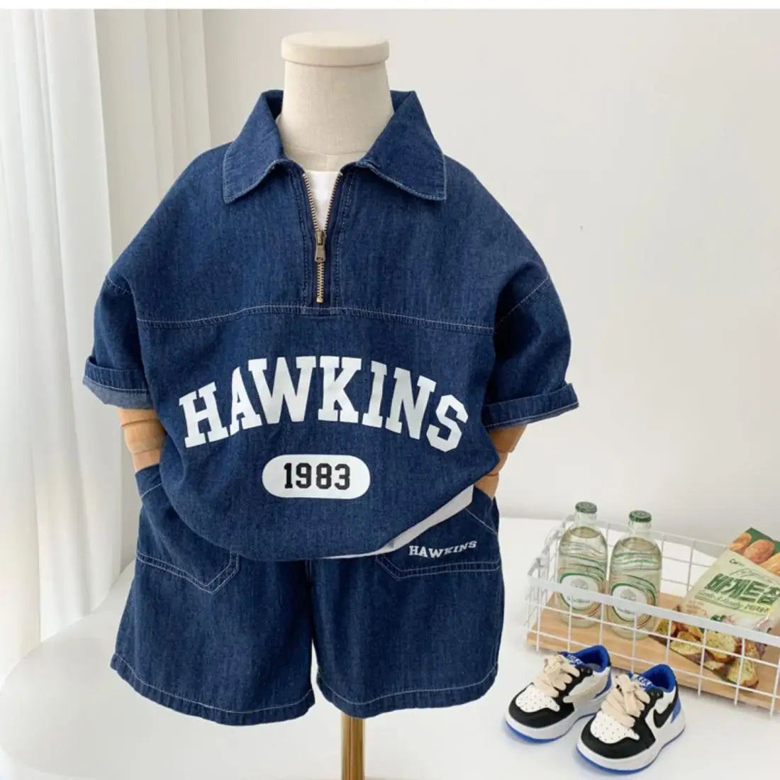 Boys Cotton Summer Suit 2026 New Baby Fashion Print Clothes Children Korean Handsome Short-sleeved Shirt + Denim Shorts 2pcs Set