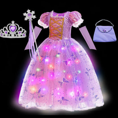 2026 Glowing Rapunzel Costume Girl LED Princess Ball Gown Christmas Light up Tangled Rapunzel Frock Toddler Girl Cosplay Dress