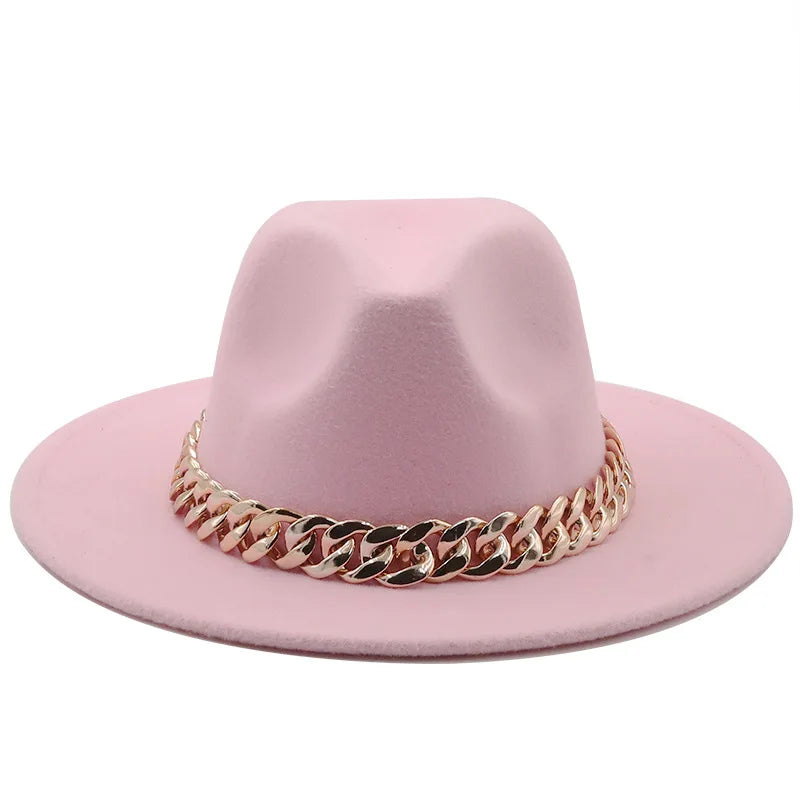 Hat For Women Autumn Winter New Party Jazz Fedora Hats With Fashion Luxury Oversized Chain Accessory Bag Two-piece Set