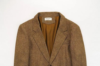 Retro British Tweed Men's Woolen Outwear Brown Wool Tweed Suit Herringbone Pattern Autumn and Winter Slim Fit Suit