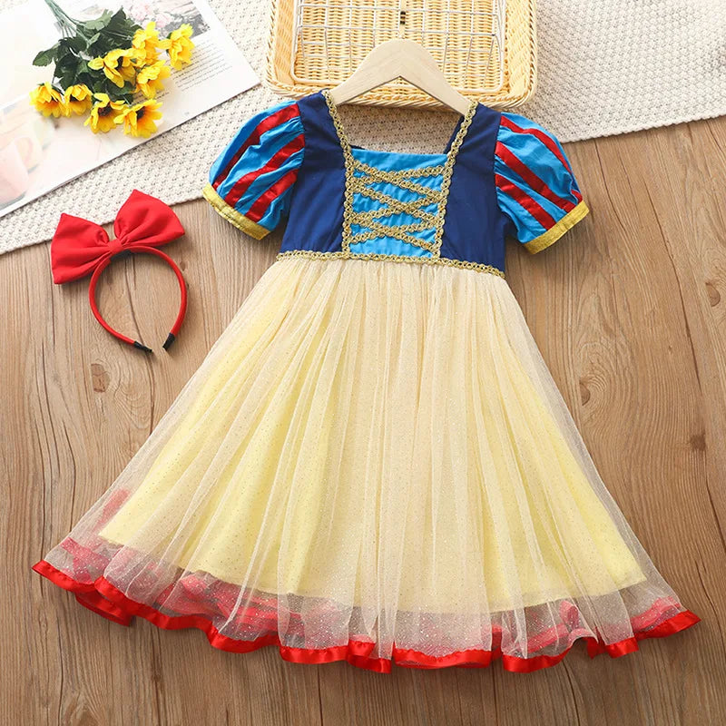 Kids Girl Snow White Dress Summer Short Sleeved Birthday Party Elsa Princess 2026 New Halloween Costume for Girls 2-8 Years Old