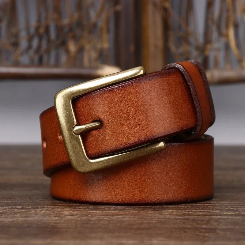 3.3CM Men's Genuine Leather Belt Luxury Designer Brass Pin Buckle Belts Pure Cowskin Vintage Strap Male Jeans for Man Women