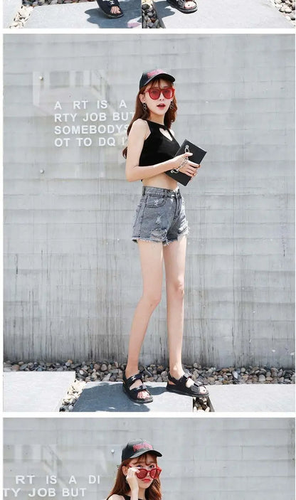 Women's Shorts Punk Ripped Baggy Short Pants for Woman To Wear Mini Loose Jeans Denim Korean Style XL Streetwear Clothing Cheap