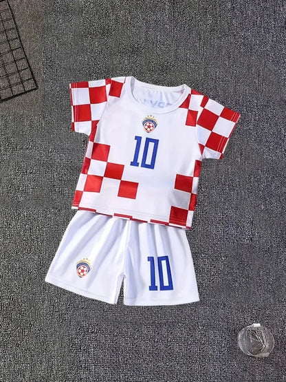 Two-Piece Summer Messi and Ronaldo Shirt 3d Printed Children's Football Training Set Boys Breathable Sweat-Absorbent Sportswear