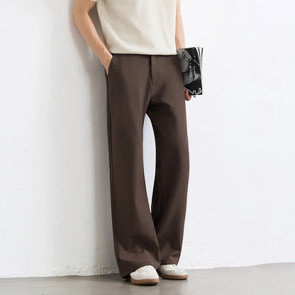 Black Business Suit Pants Men's Small Flared Elastic Comfortable Drape Loose Solid Color Office Casual Trousers Male Clothes