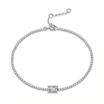 New In 1ct Emerald Cut Moissanite Diamond Bracelet for Women Wedding Fine Jewelry Real 925 Sterling Silver Link Bracelets