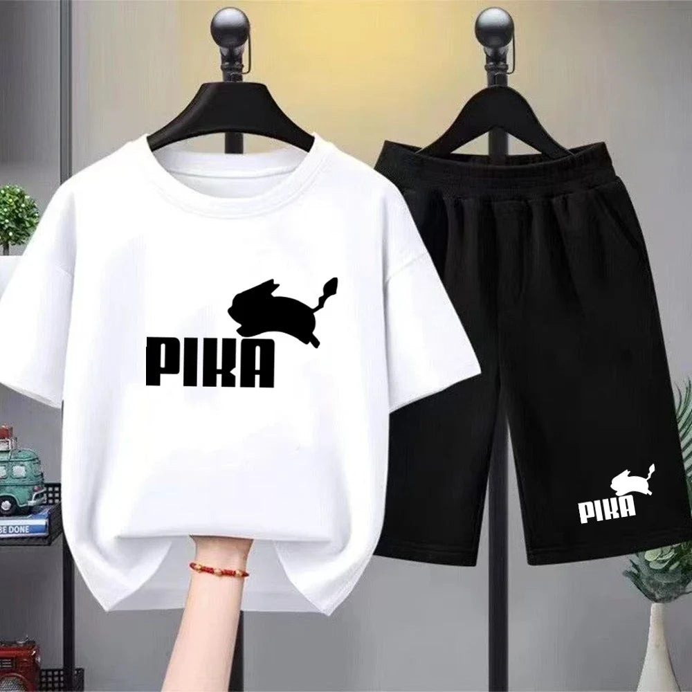 Summer Boy Girls Red Casual T Shirt Sets Rabbit Printed Kids Fashion Outfits Teen Children's Short Sleeve Tops Shorts 2pcs