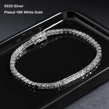 GRA Certified 3mm 0.1CT Gradient Color Black Grey White Moissanite Tennis Bracelet for Men Woman 925 Silver Link Bracelets