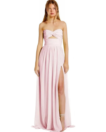 Strapless Chiffon Prom Dresses Pleated Sexy High Split Backless Cocktail Party Dress Off The Shoulder Long Homecoming Dress
