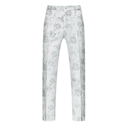 New Men Luxury Jacquard Suit Pants Fashion Wedding Party Groom Dress Trouser