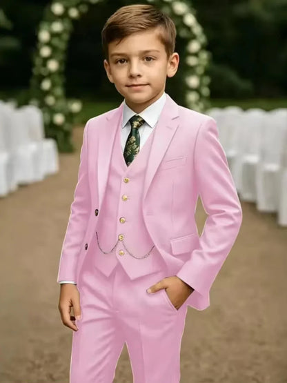Notched Lapel Boys Slim Fit Suits 3 Pieces For Stage Performance Elegant Handsome Kids Suit Set Wedding Guest Tuxedo 2-20T