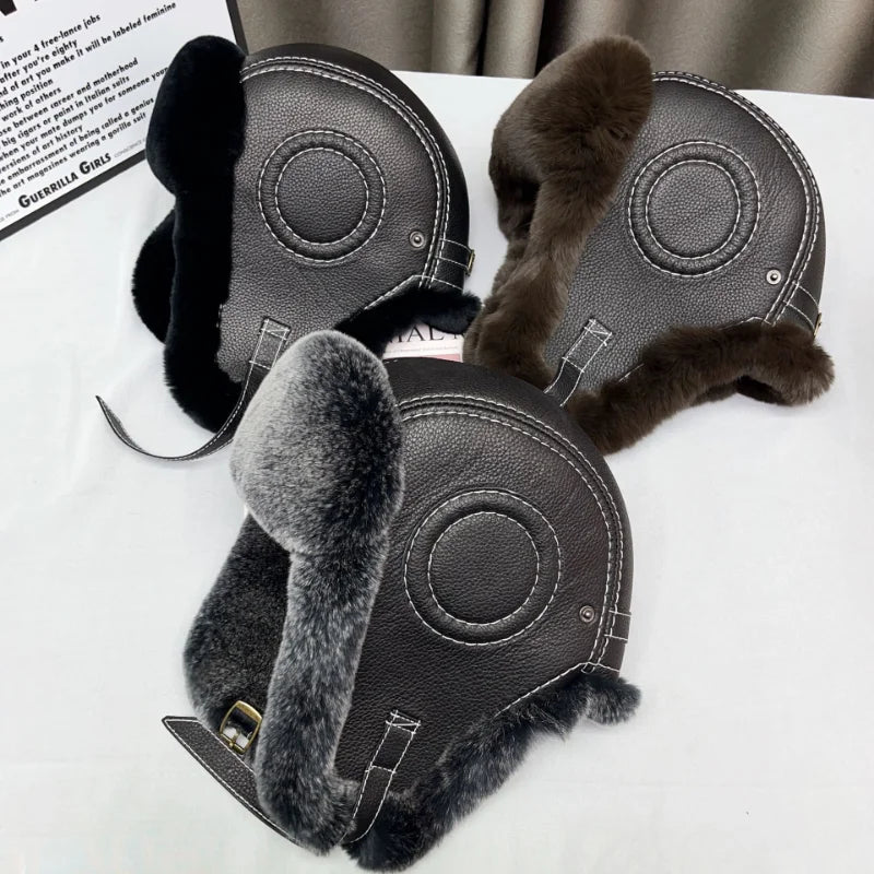 Domo Ushanka Fur Hat Winter Adult Keep Warm Cap Bomber Hats For Women Rex Rabbit Fur Hat With Ear Recommend Winter Sales