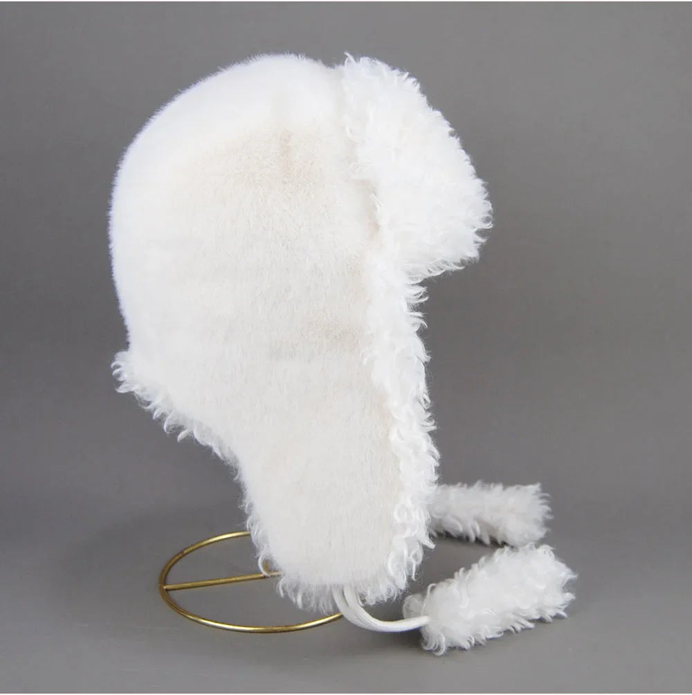 Real Fur Wool Hat Unisex New Winter Warm Bomber Russian Ushanka Hats With Ear Flaps Cow Leather Thick Snow Earflaps Baseball Cap