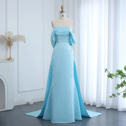 Customized Off Shoulder Evening Dresses for Women Wedding Saudi Arabia Dubai Long Formal Prom Gowns Party Baby Pink Bule Dress