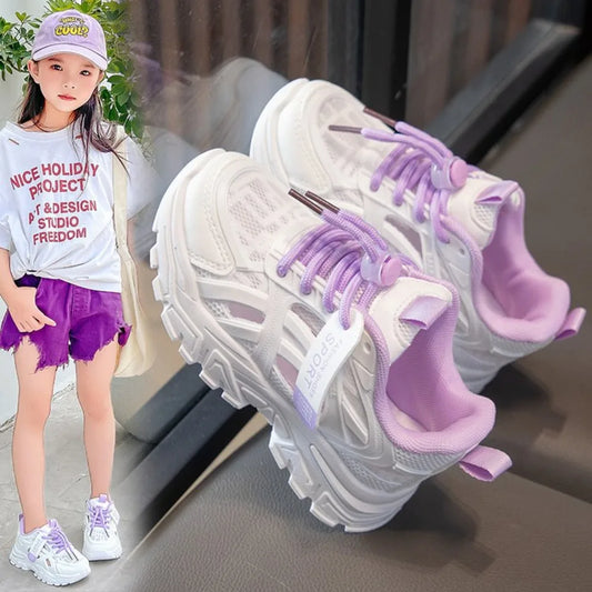 Girls Sports Shoes 2026 Spring and Summer New Children's Casual Mesh Breathable Thick-soled Designer Tennis Sports Shoes