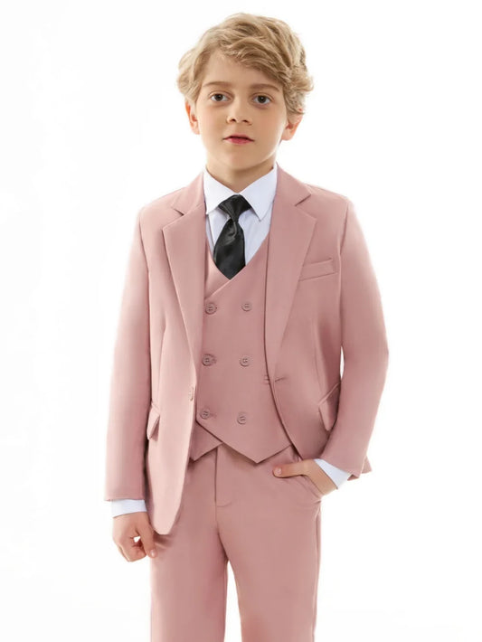 Green Smart Kids Suit Set Jacket Vest Pants 3 Pieces School Activities Wear Spring Notched Lapel Boys Suits Performance Tuxedo