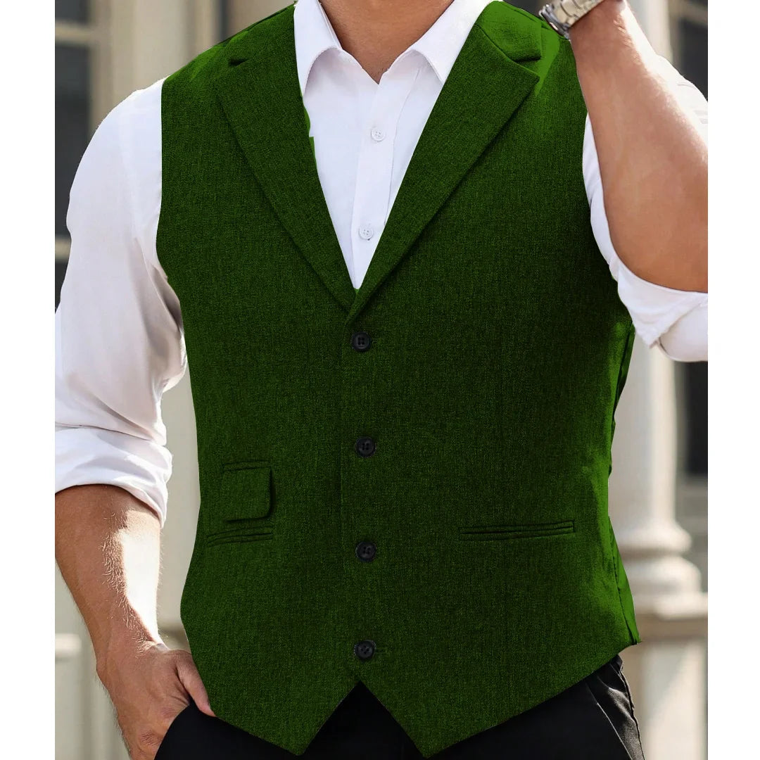 Men Vest Gray Herringbone Single Button With Lapel Waistcoat For Wedding Banquet Business Office Work Daily Casual Men Suit Vest