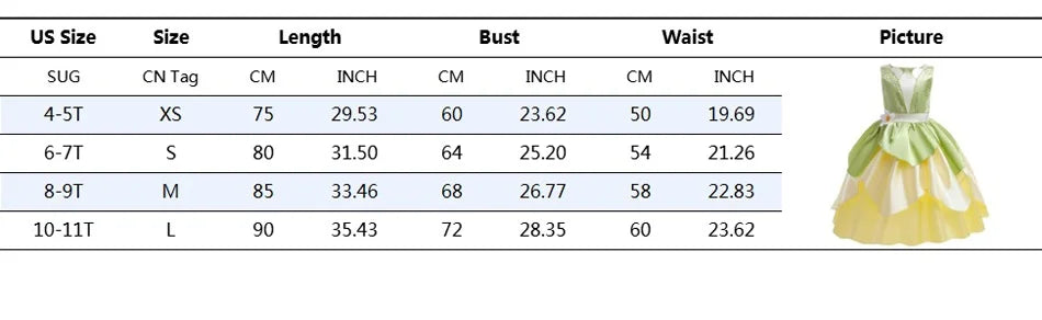 Tiana Costume Girl Dress Up Princess Girls Cosplay Role Playing Party Costumes Children Sleeveless Carnival Princess  Dresses