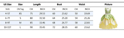 Tiana Costume Girl Dress Up Princess Girls Cosplay Role Playing Party Costumes Children Sleeveless Carnival Princess  Dresses