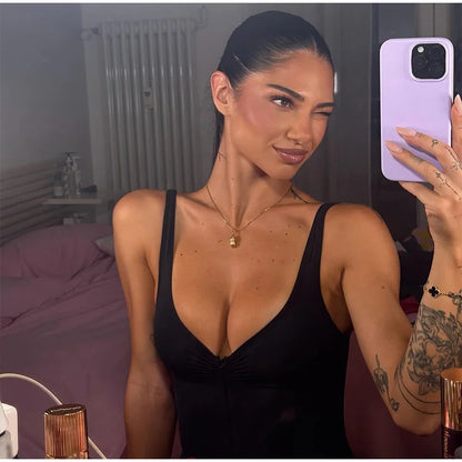 Sexy Tight Corsets Women's Bodysuit Sleeveless V-Neck Zipper Lady Playsuits 2026 Spring Summer Female Slim Backless Romper