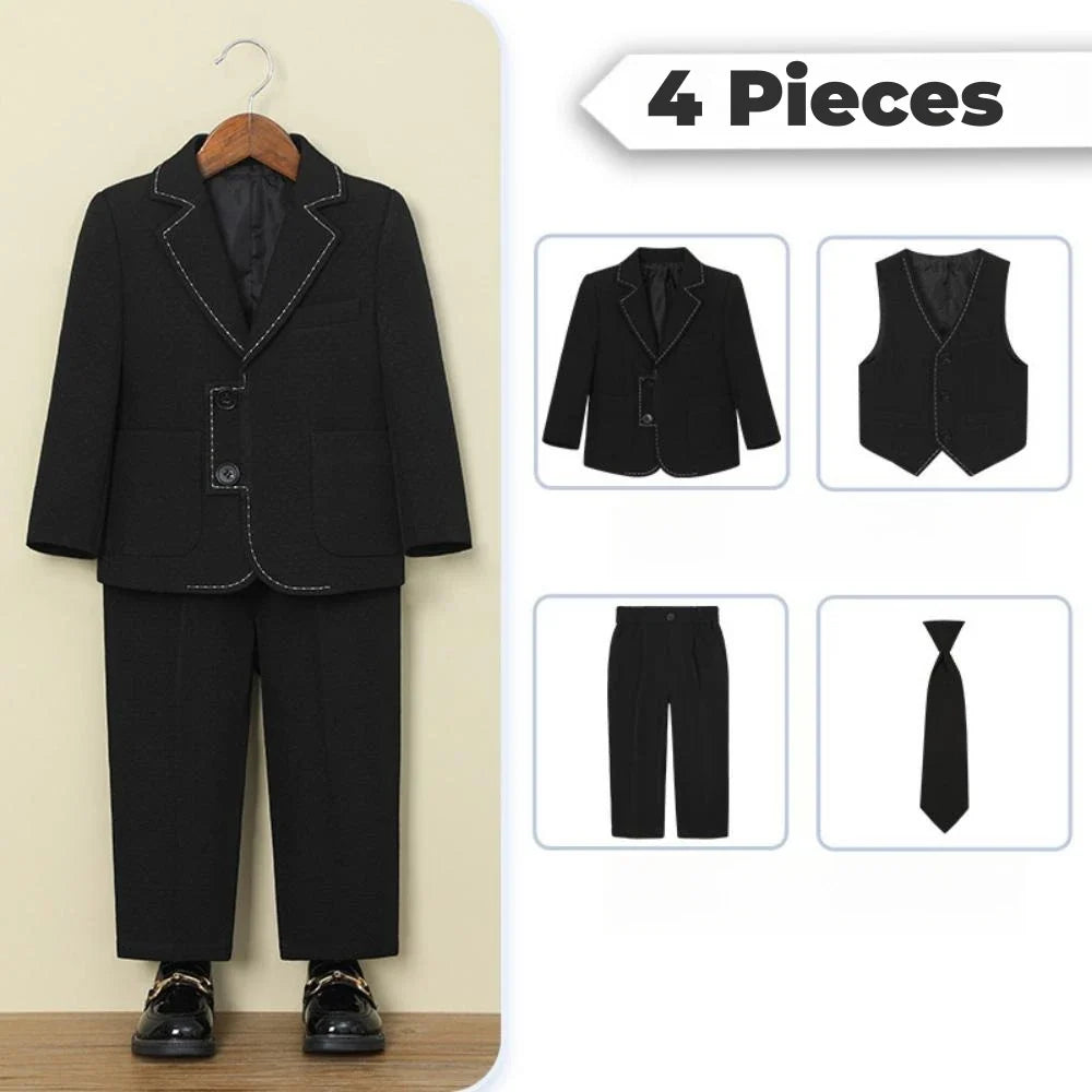 2026 New Jacquard Suit Set 4 Pieces Wedding Ring Bearer Outfit,Handsome Notched Lapel Kids Suits Party Tuxedo 90-160cm