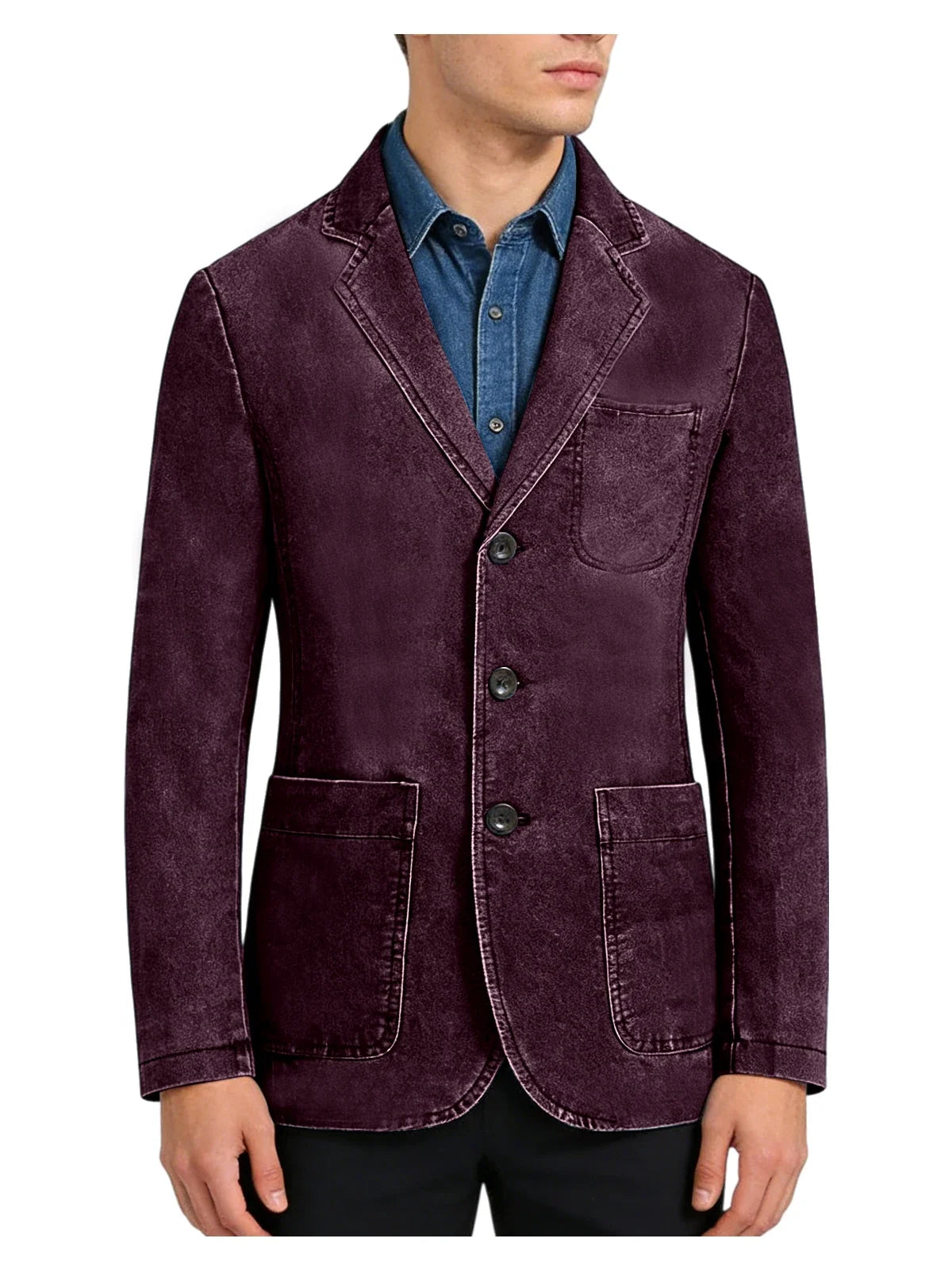 Men‘s Casual Denim Blazer Notch Lapel Jean Jacket Lightweight Stretch Suit Sport Coat with Pockets