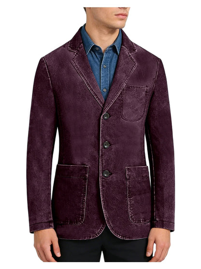 Men‘s Casual Denim Blazer Notch Lapel Jean Jacket Lightweight Stretch Suit Sport Coat with Pockets
