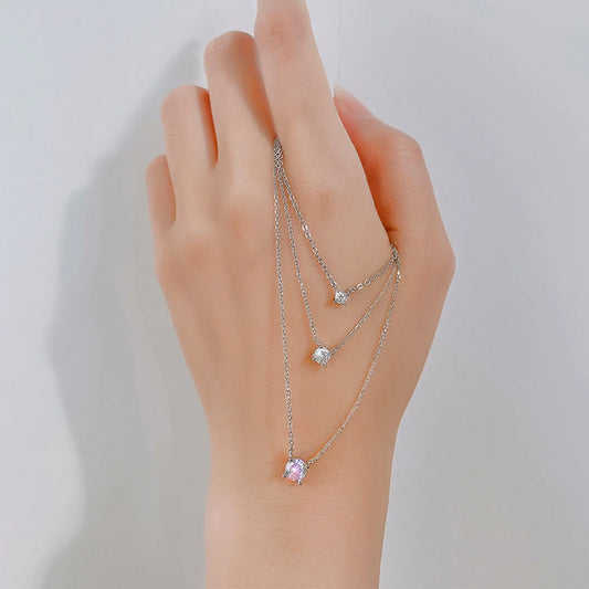 Classic 925 Sterling Silver Round Simple Clear CZ Chain Necklaces Pendant For Women Wedding Engagement Statement Jewelry