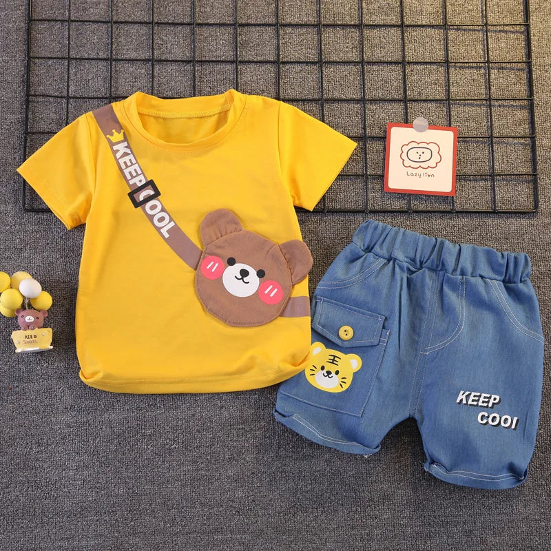 0-5Years New Baby Boys Girls Summer Clothes Sets Kids Cartoon Cotton T Shirt Shorts 2pcs/sets Children Clothing Tracksuits Set